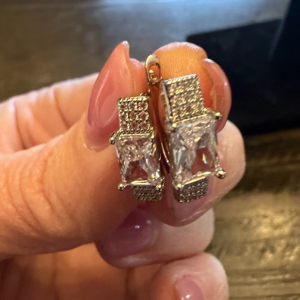 Classic Silver-Tone Clear CZ Drop Earrings - Picture 3 of 7